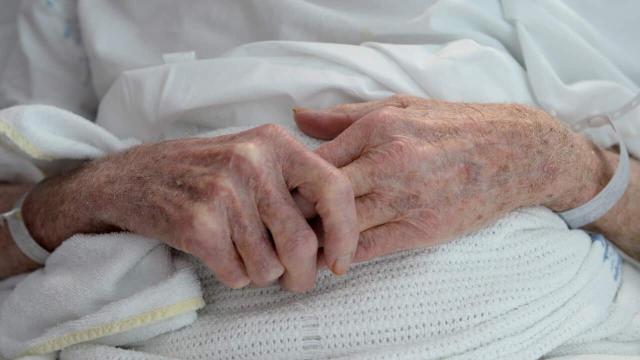 An elderly patient's hands in Sydney
