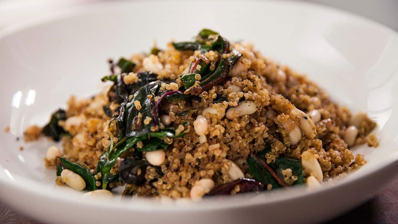 Cannellini bean, ruby chard and quinoa pilaf