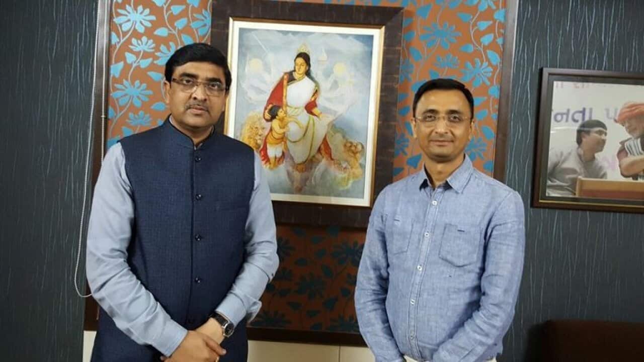 Chirag Trivedi with Bharat Pandya, BJP Spokesperson in Gujarat.