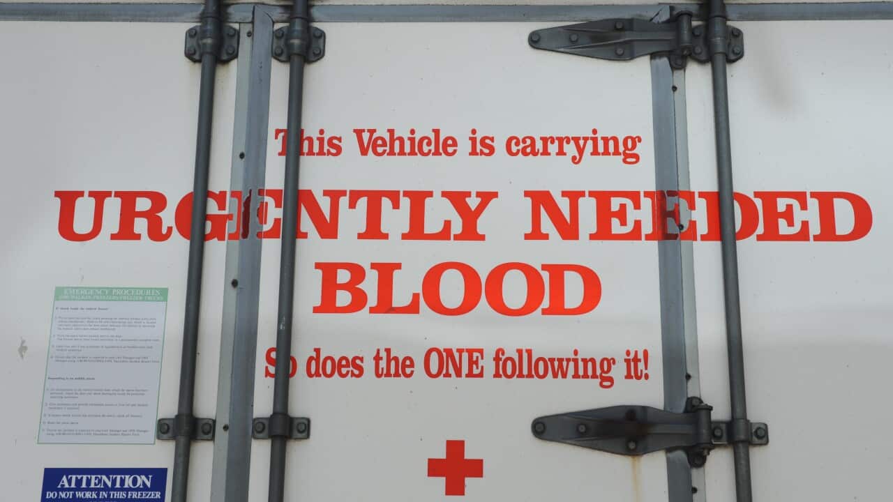 A Red Cross blood bank donation van in Sydney, Australia