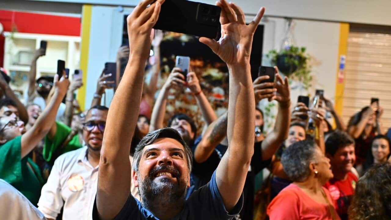 People in Brasilia celebrate the conviction of former Brazilian President Jair Bolsonaro (AAP)