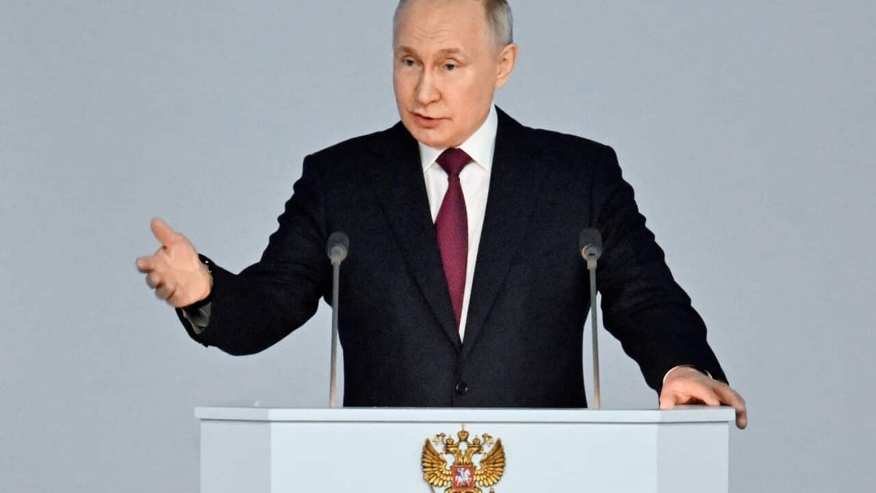 The ceremony of announcing the annual Address of Russian President Vladimir Putin to the Federal Assembly in Gostiny Dvor.
