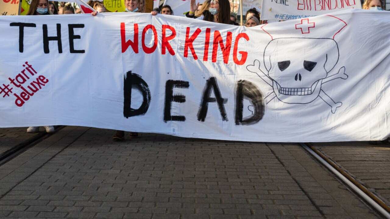 A protest in Germany about a living wage (Getty).