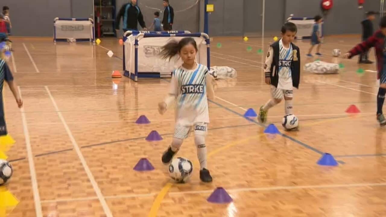 Jenni plays football at Hurstville Aquatic Centre in Sydney’s south