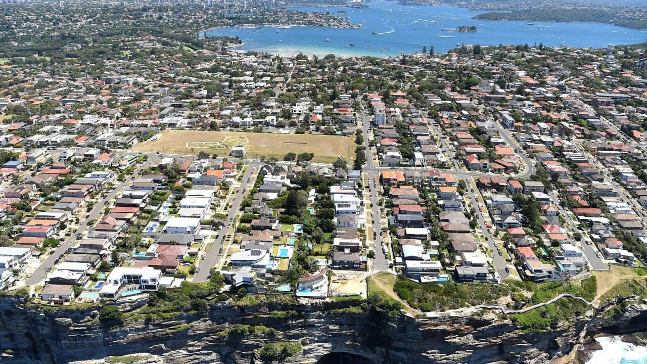 An aerial view of houses located in the New South Wales suburb of Balmoral.