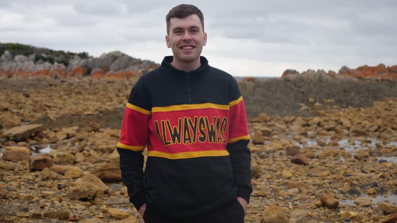 Tasmanian artist Caleb Nicholls-Mansell (SBS).