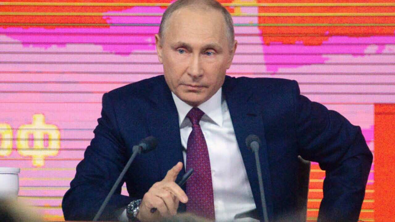 Russian President Vladimir Putin attends an annual end-of-year press conference in Moscow on Dec. 14, 2017