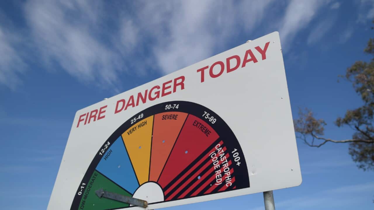 A fire danger rating sign is set to low in Canberra