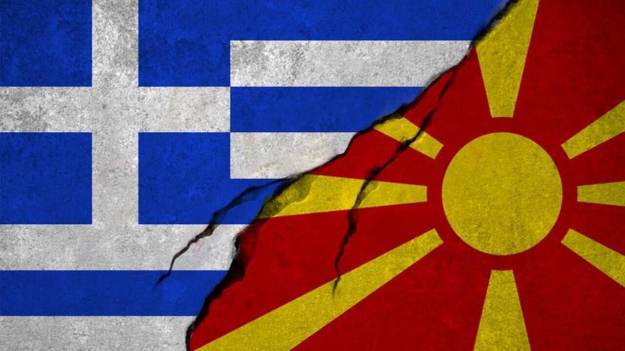 Greek and Macedonian flag, conflict concept