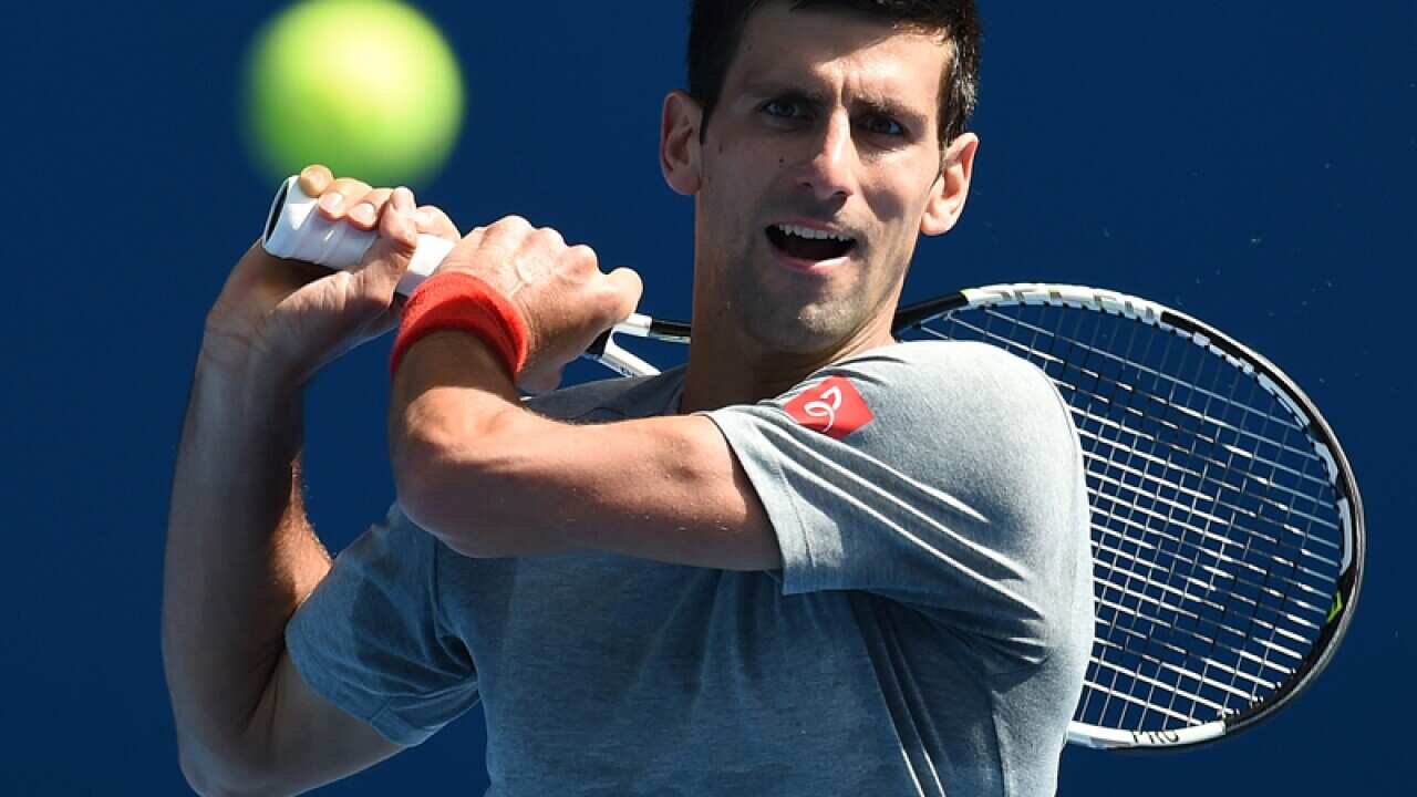 Top seed, Serbian Novak Djokovic trains at Melbourne Park