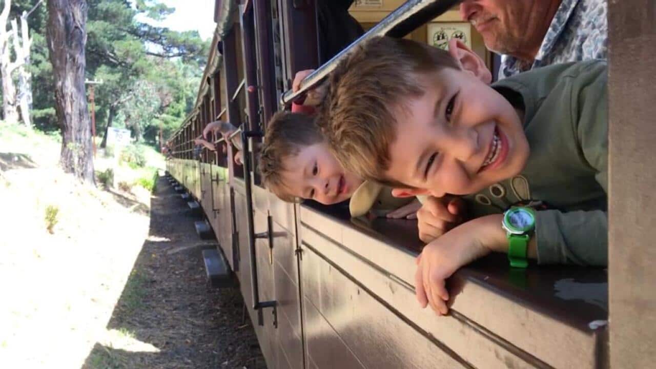 Emma Reed's sons during an outing to Puffing Billy with their grandad.