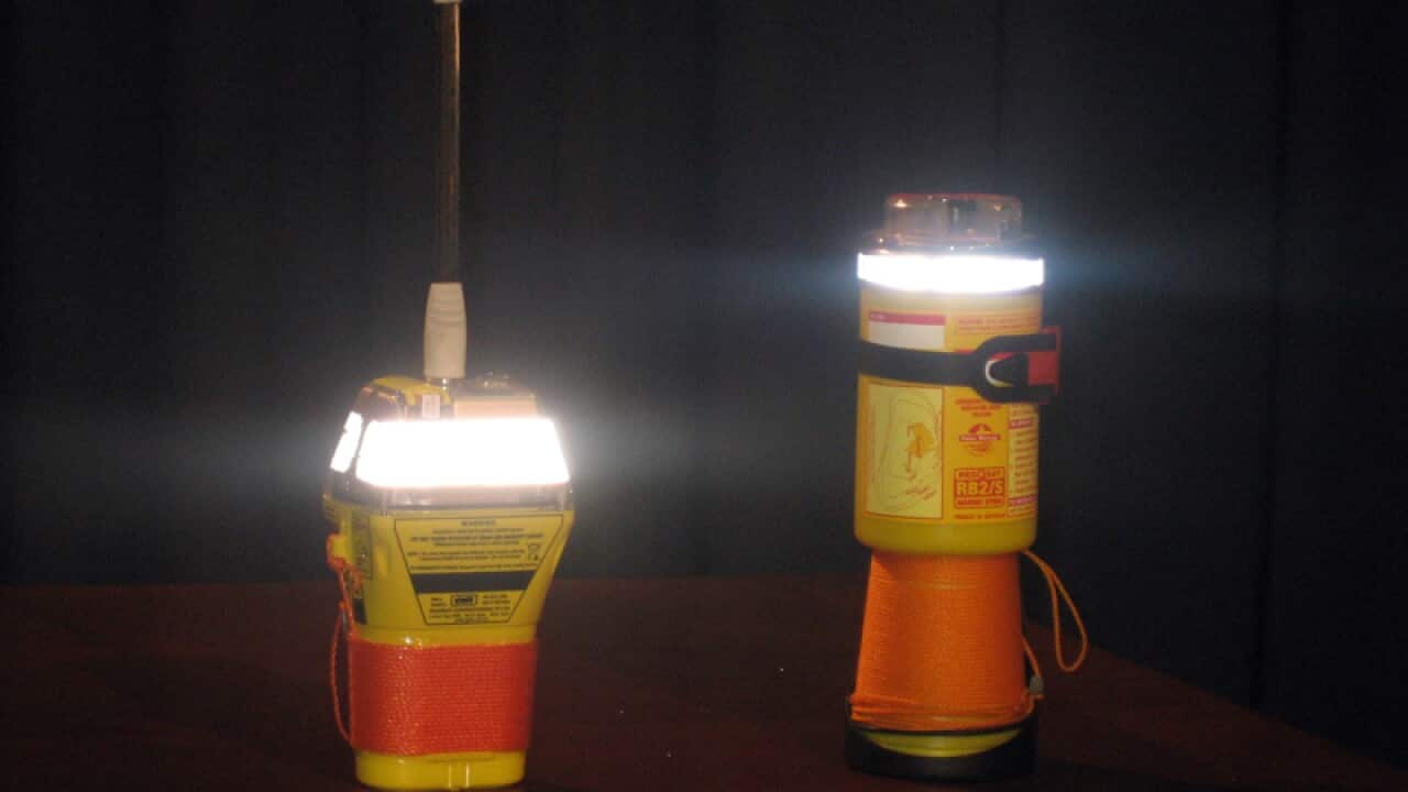 Emergency beacons on display.
