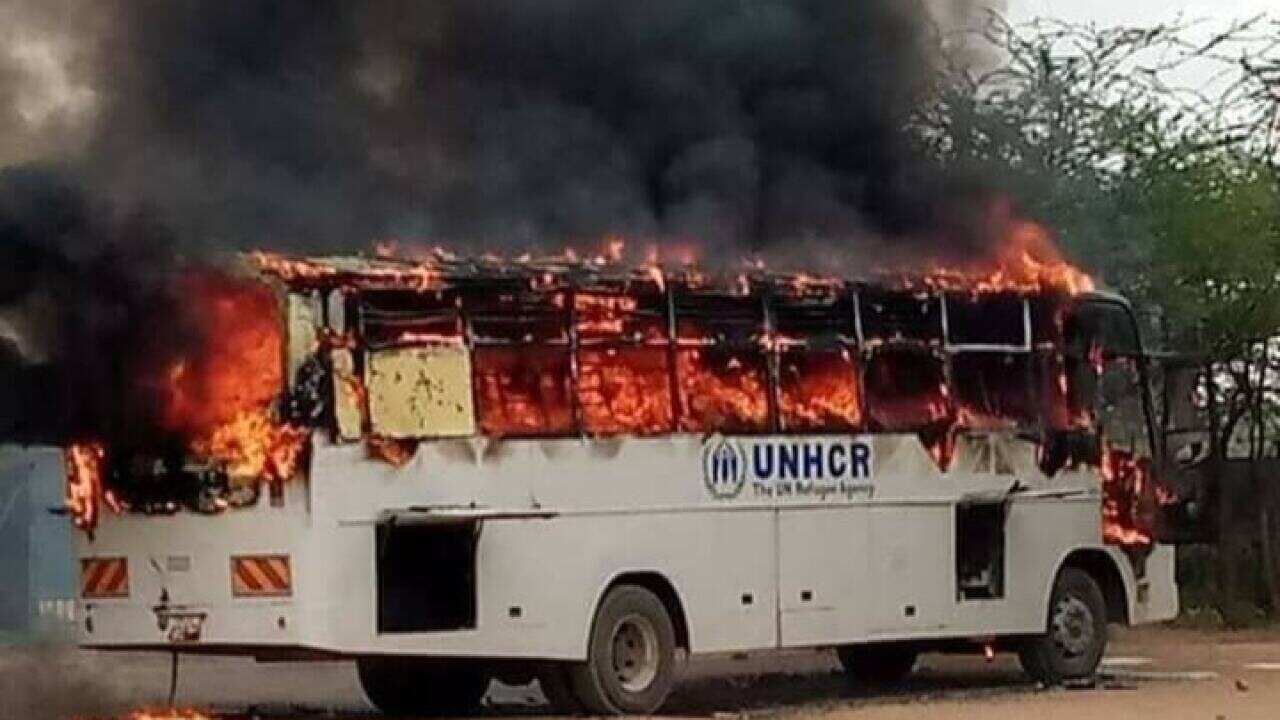 A UNHCR bus caught fire while it was about to take refugees to Kakuma from Dadaab Refugee camp.