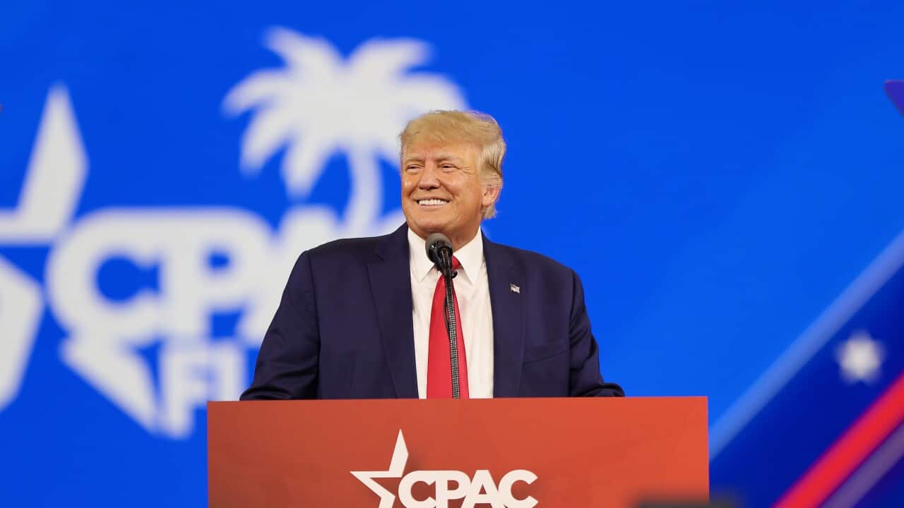 Donald Trump speaking at the CPAC conference in Orlando, Florida