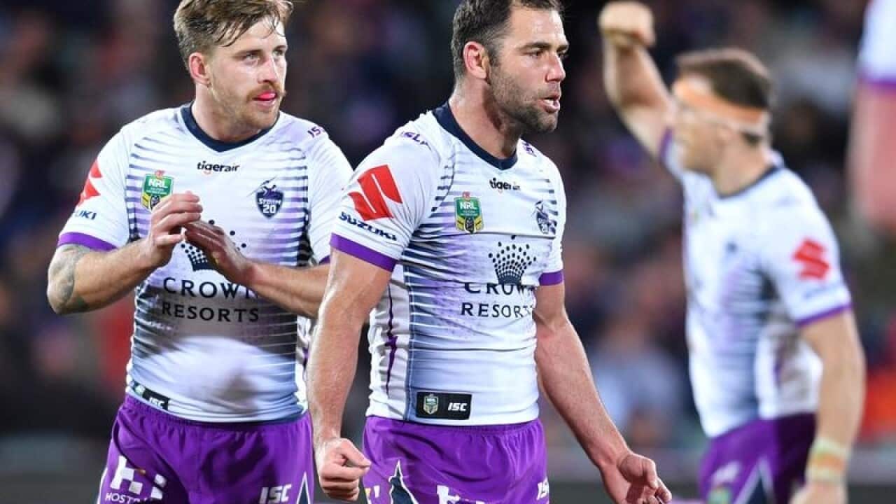 Cameron Smith reacts after kicking a field goal