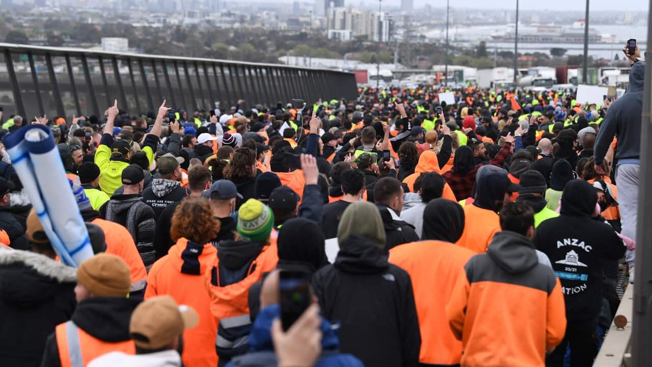 Protesters on the West Gate Bridge in Melbourne
