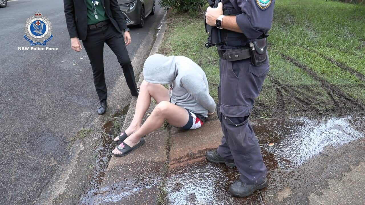 NSW Police officers arresting a man in Sydney. Two men have been arrested over the murder of Sydney gangster Mejid Hamzy in Sydney's southwest two years ago.