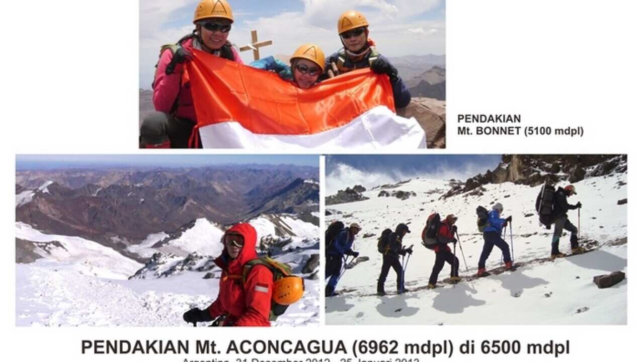 Nungky and her fellow mountaineers climbing Mt. Aconcagua, Argentina, 31 December 2012 – 25 January 2013.