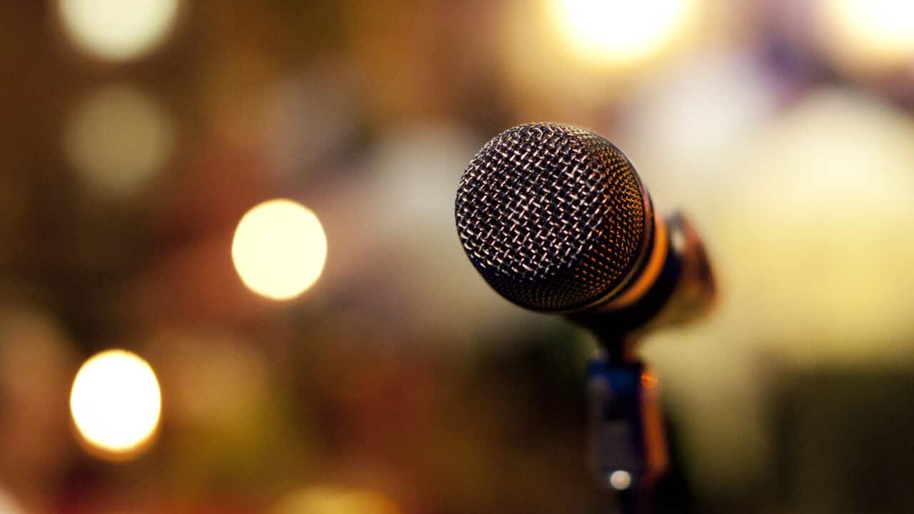 A close up of a microphone.