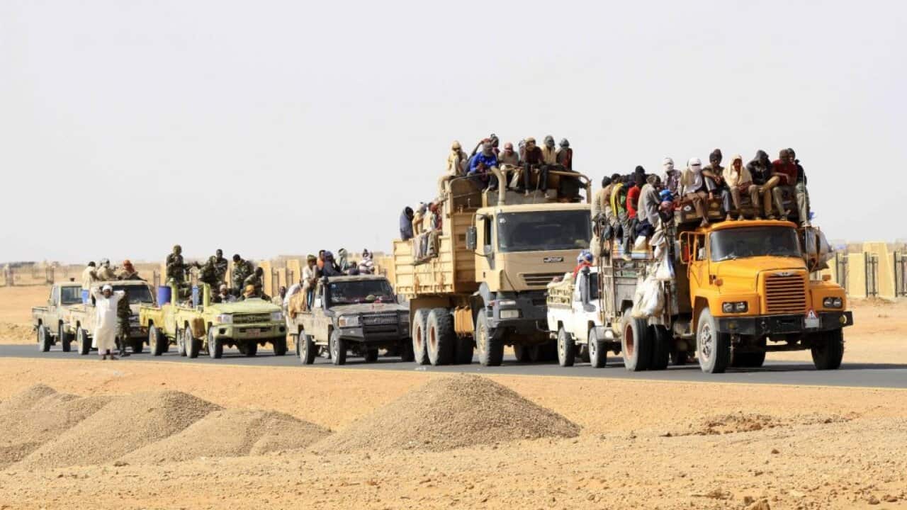 Migrants abandoned on the Sudan-Libya border by smugglers in 2014.