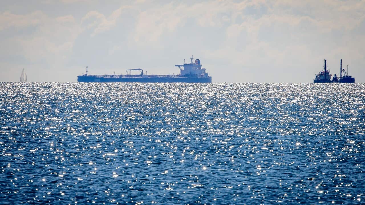 An oil tanker out to sea