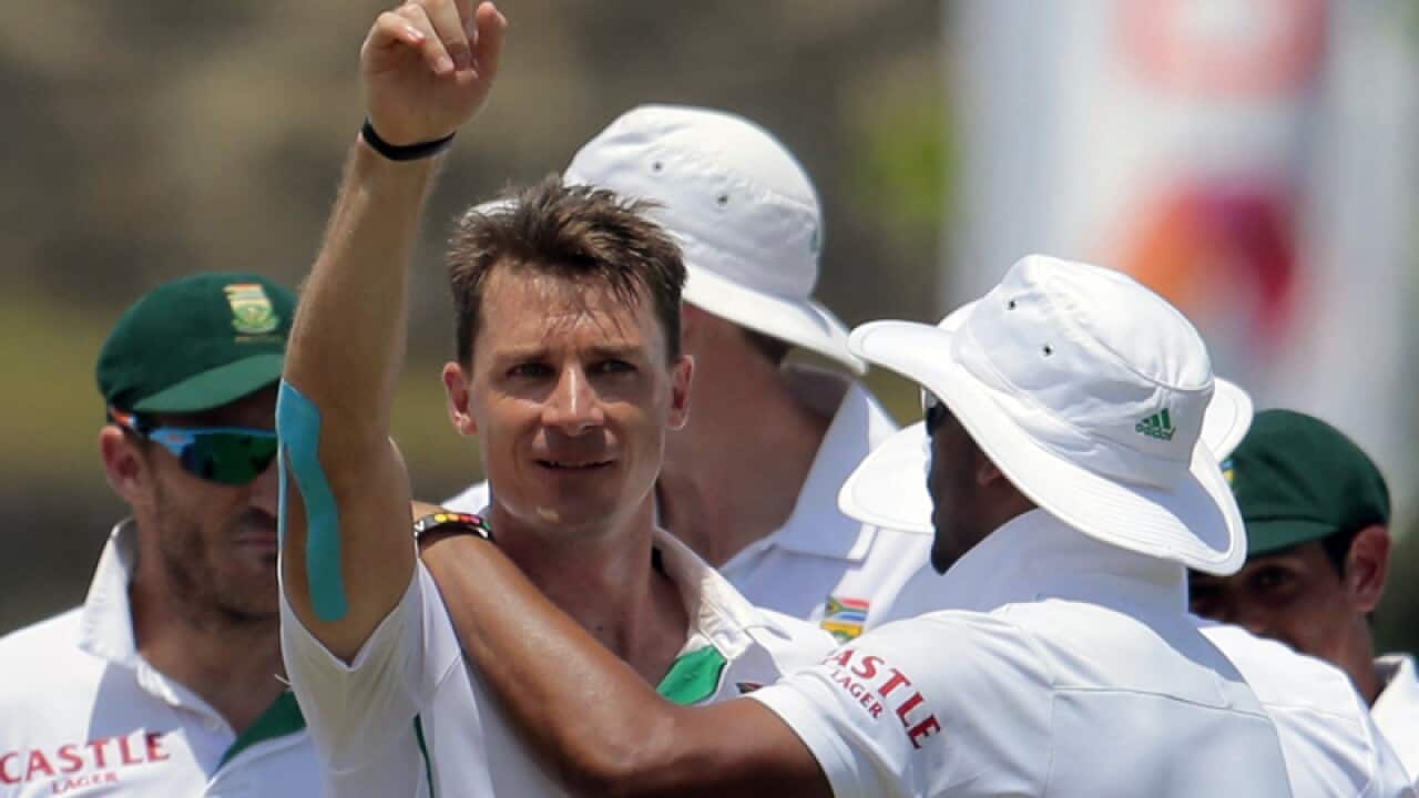 South African bowler Dale Steyn celebrates a wicket
