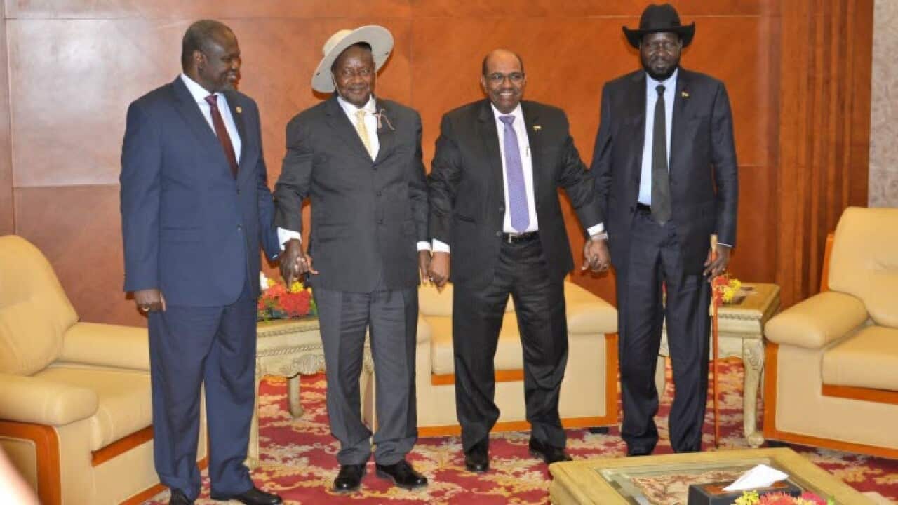 Dr. Riek, Museveni, Beshire and President Salva