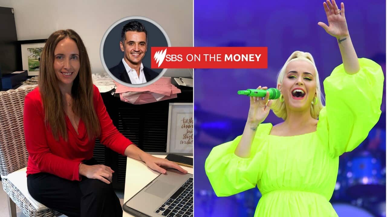 An image of Sydney fashion designer Katie Jane Taylor on the left and pop star Katy Perry on the right.