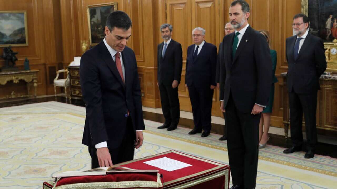 Spanish Prime Minister, Pedro Sanchez (left), in presence of Spain's King Felipe VI.
