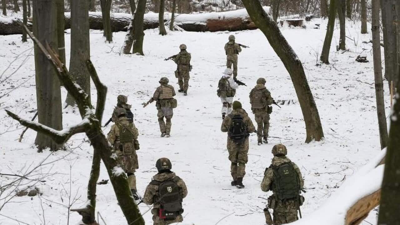 A file photo of Ukrainian troops in Kyiv