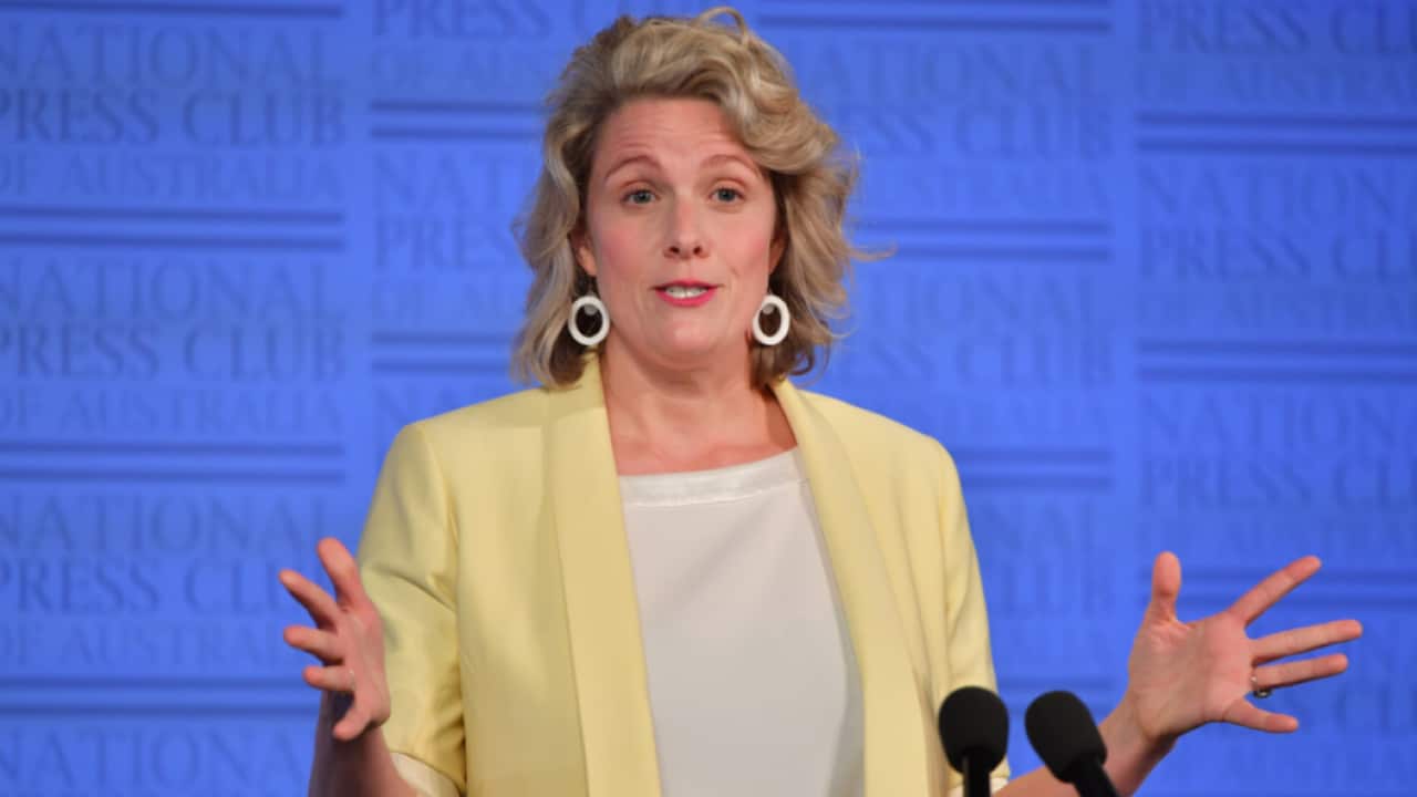 Labor’s innovation spokesperson Clare O'Neil at the National Press Club in Canberra, Wednesday, November 25, 2020