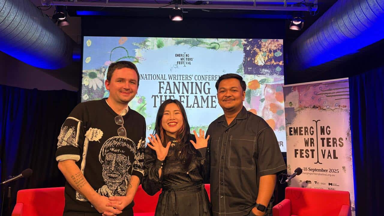 Faisal Oddang, on the right, at the Australian Emerging Writers' Festival 2025. Photo_ Supplied_Faisal Oddang.jpg