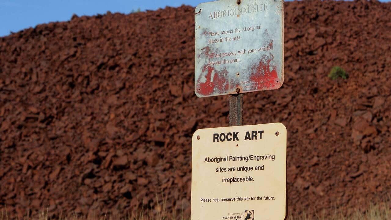 Aboriginal site preservation signs stand