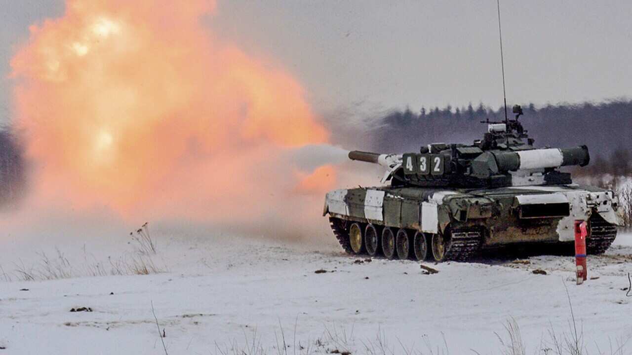A tank takes part in a military exercise