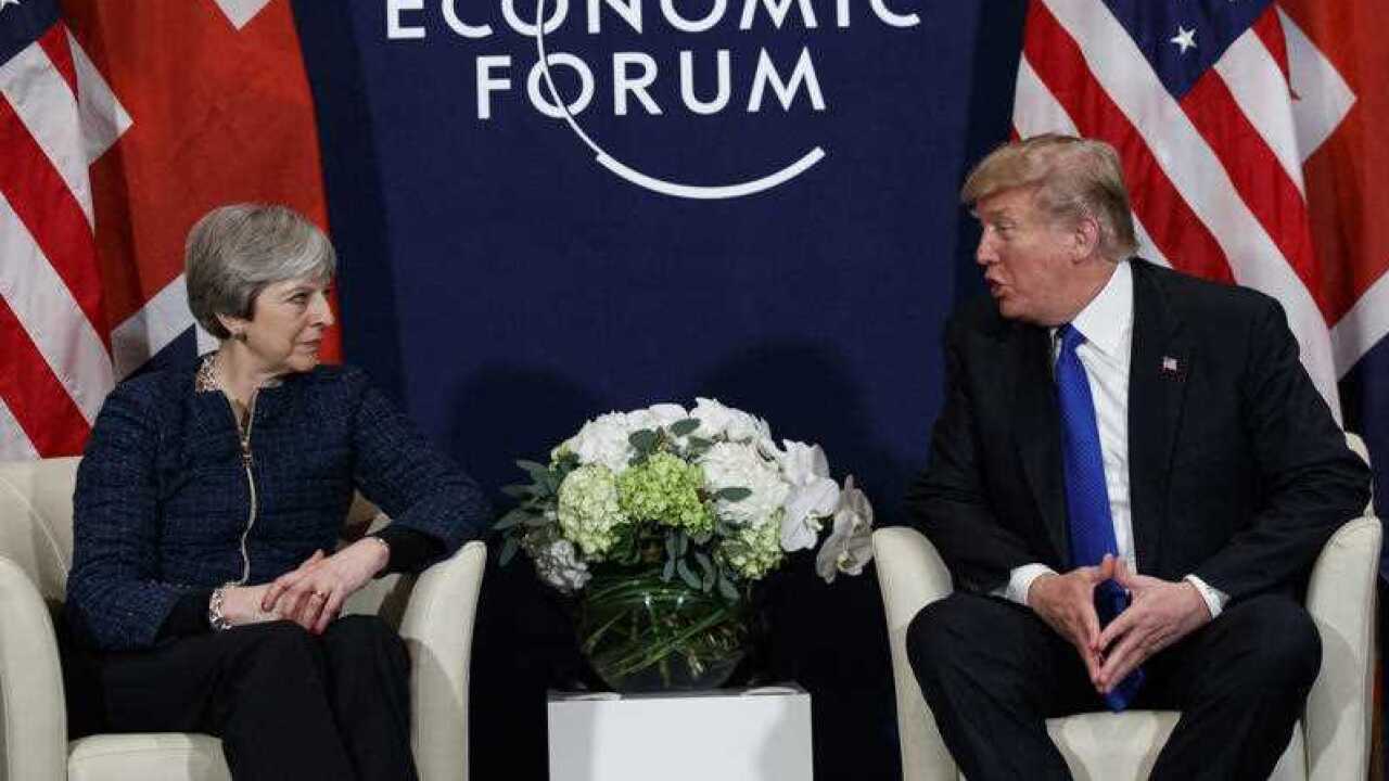 File photo of US President Donald Trump meeting with British Prime Minister Theresa May at the World Economic Forum in Davos, Switzerland.