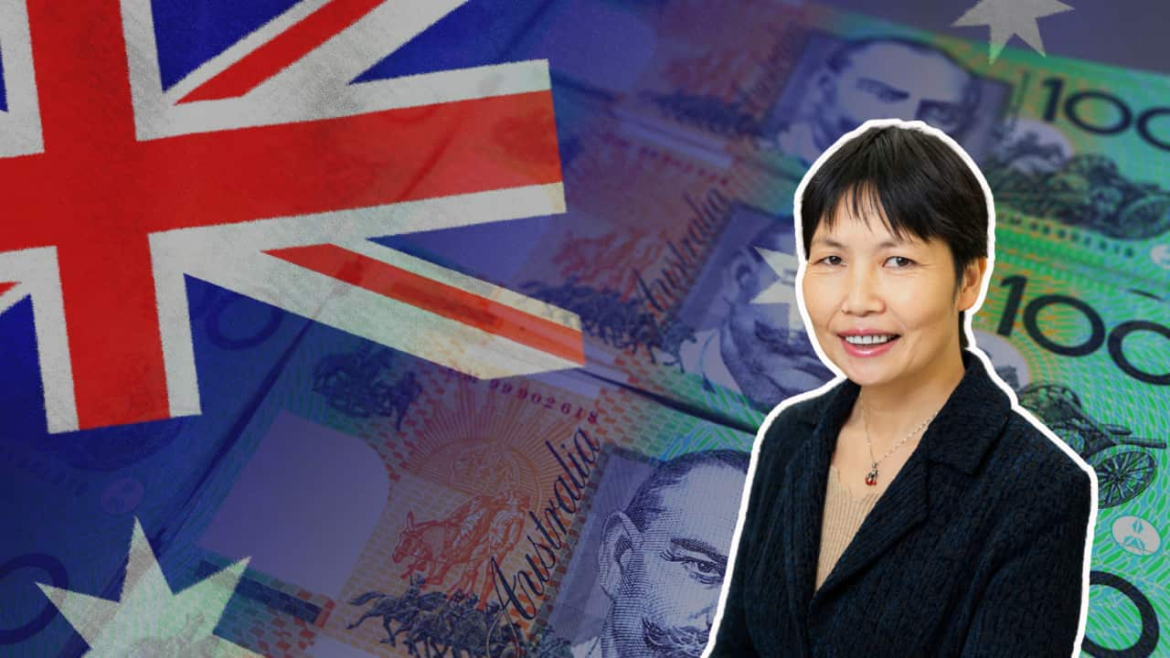 Australia flag and Australian dollar cash bills 