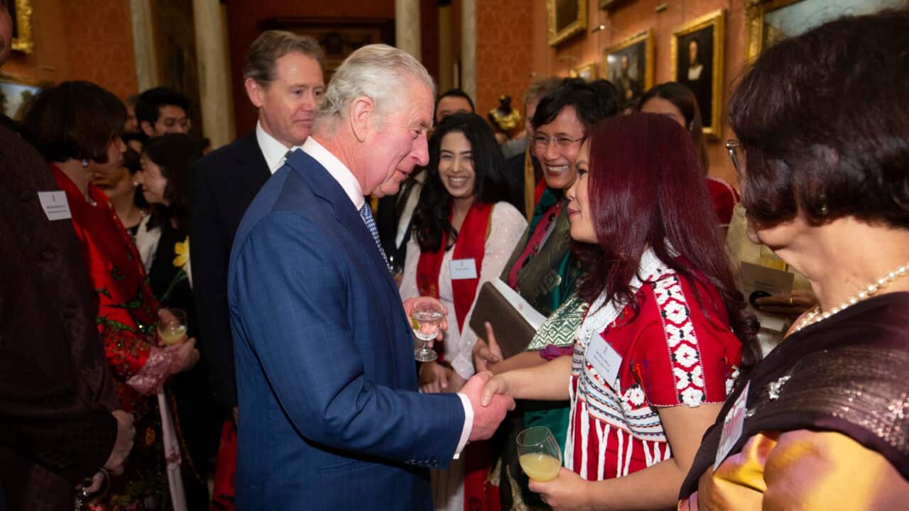 Nant Zoya Phan, Campaigns Manager at Burma Campaign UK meets his Majesty the King and the Queen Consort