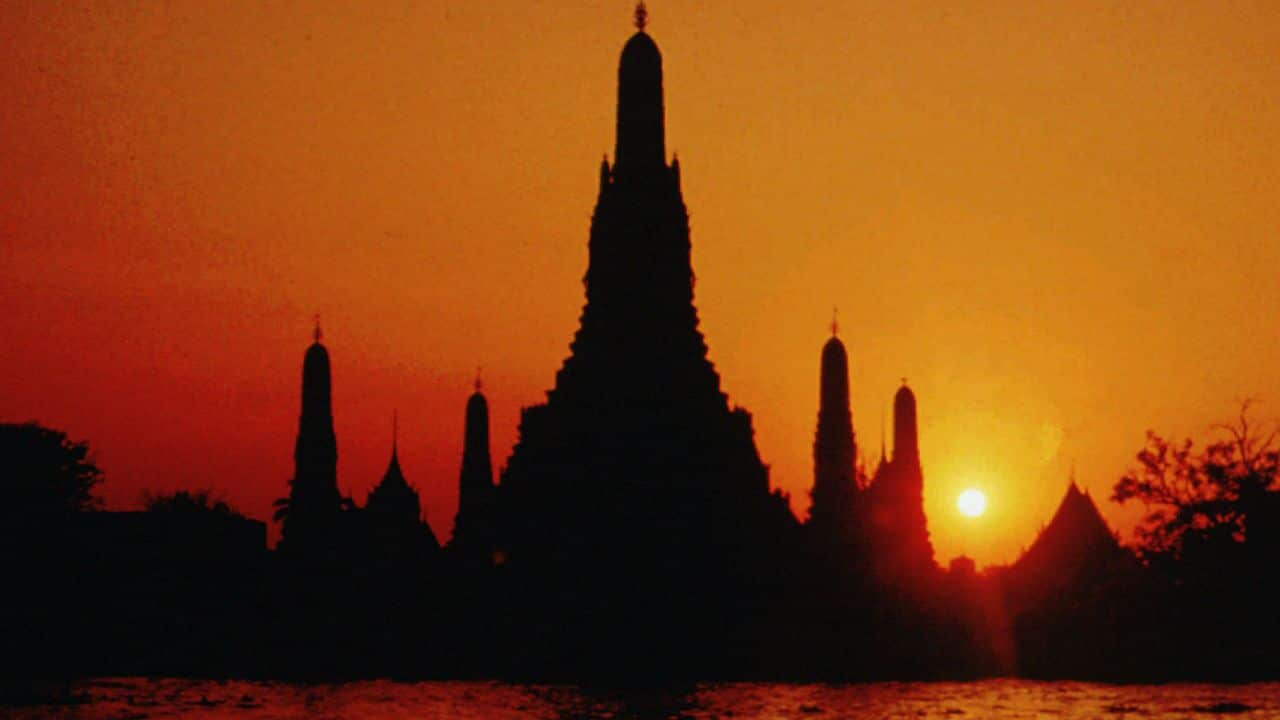 File photo of sunset behind the stupa of the Buddhist temple Wat Arun.