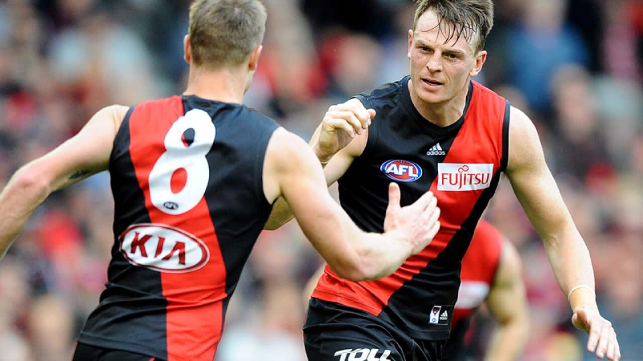 Essendon players celebrate