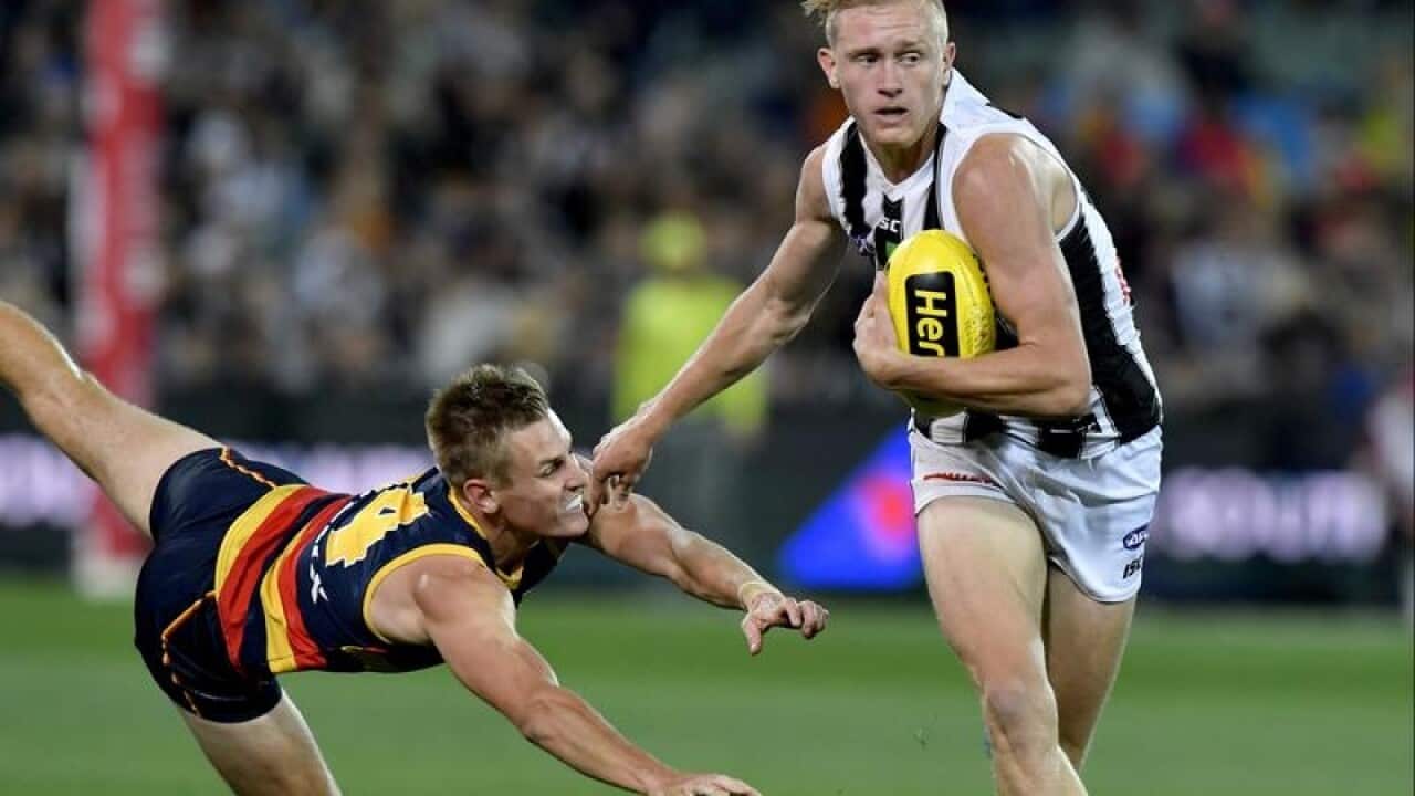 Jaidyn Stephenson gets past Adelaide's David Mackay.