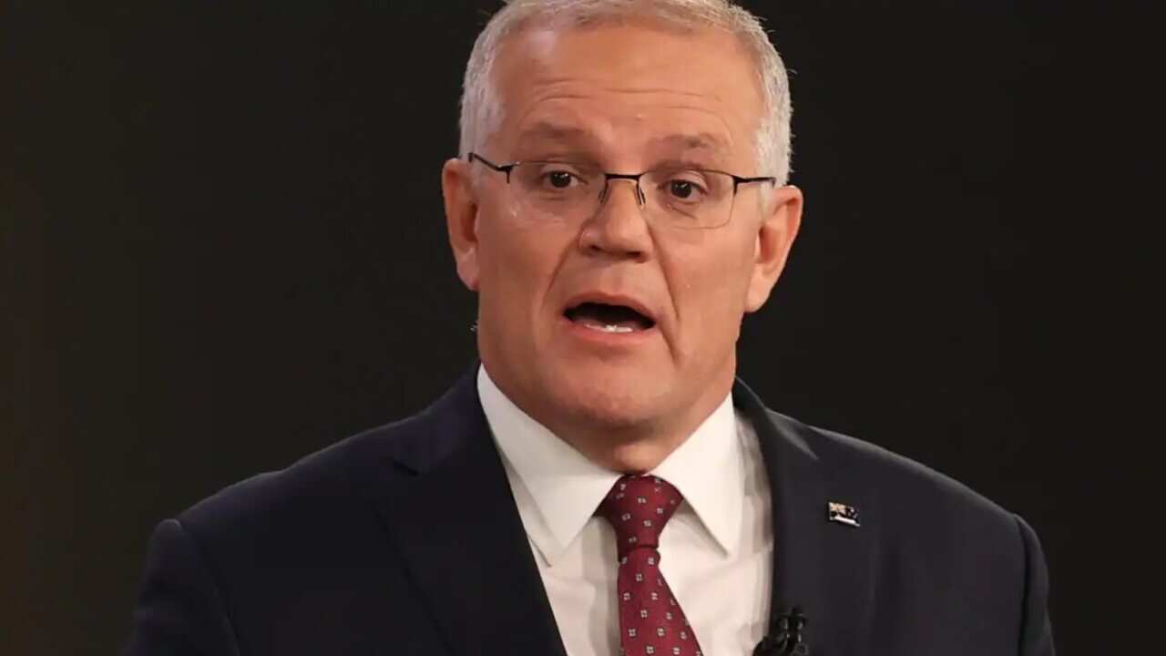 Prime Minister Scott Morrison speaks during the first leaders' debate of the 2022 federal election.