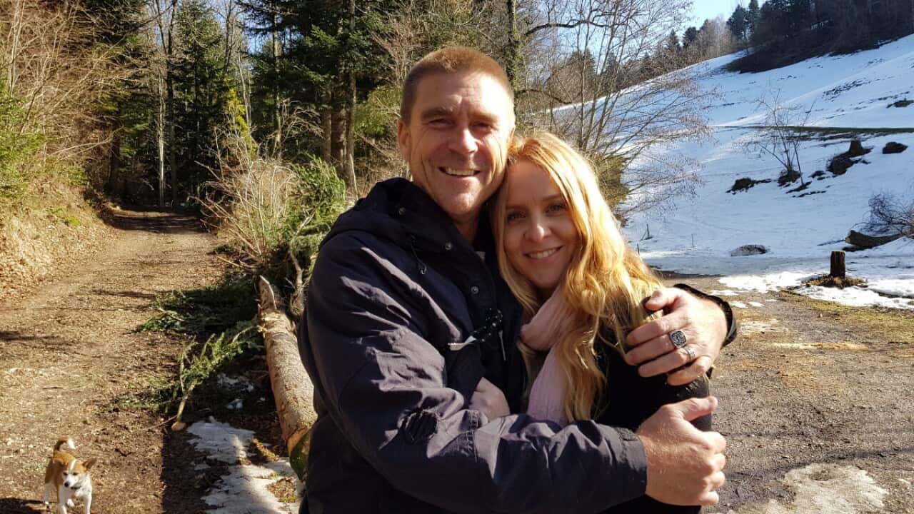 Troy Thornton with his wife in Switzerland.