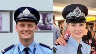 A composite image of a male police officer on the left and a female police officer on the right