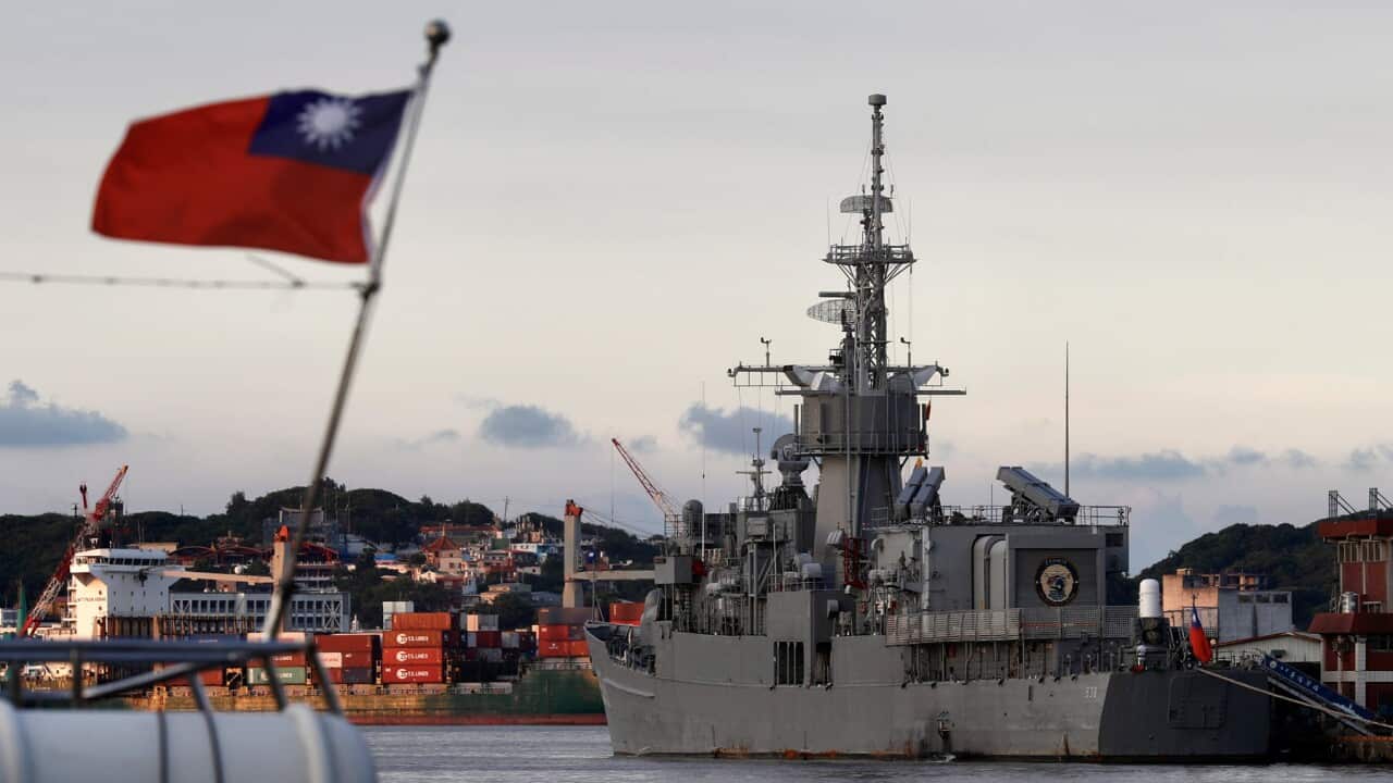 Taiwan's navy vessel anchored at a harbour (AAP).