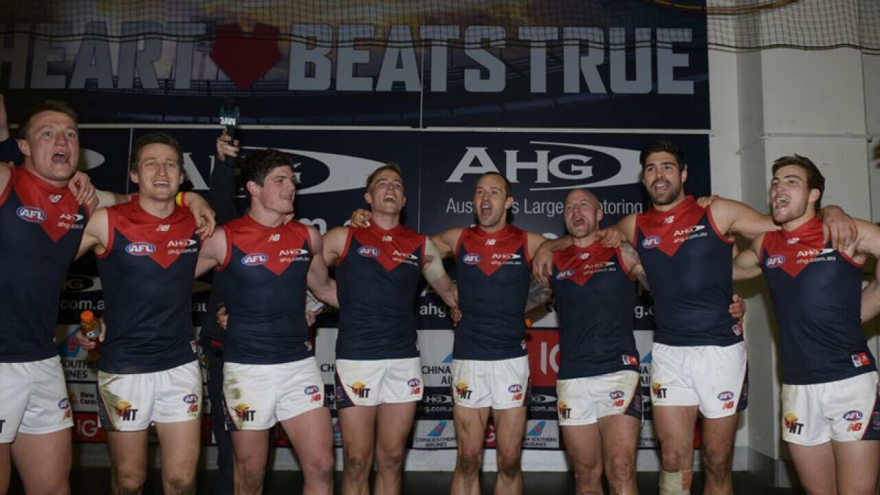 Melbourne Demons players celebrate