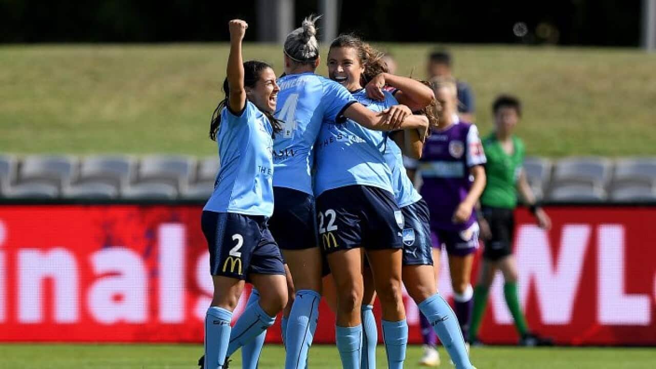 Sydney FC players celebrate during the W-League grand final
