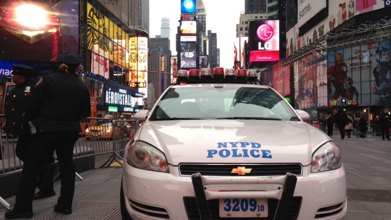 Police outside the Australian consulate in Manhattan