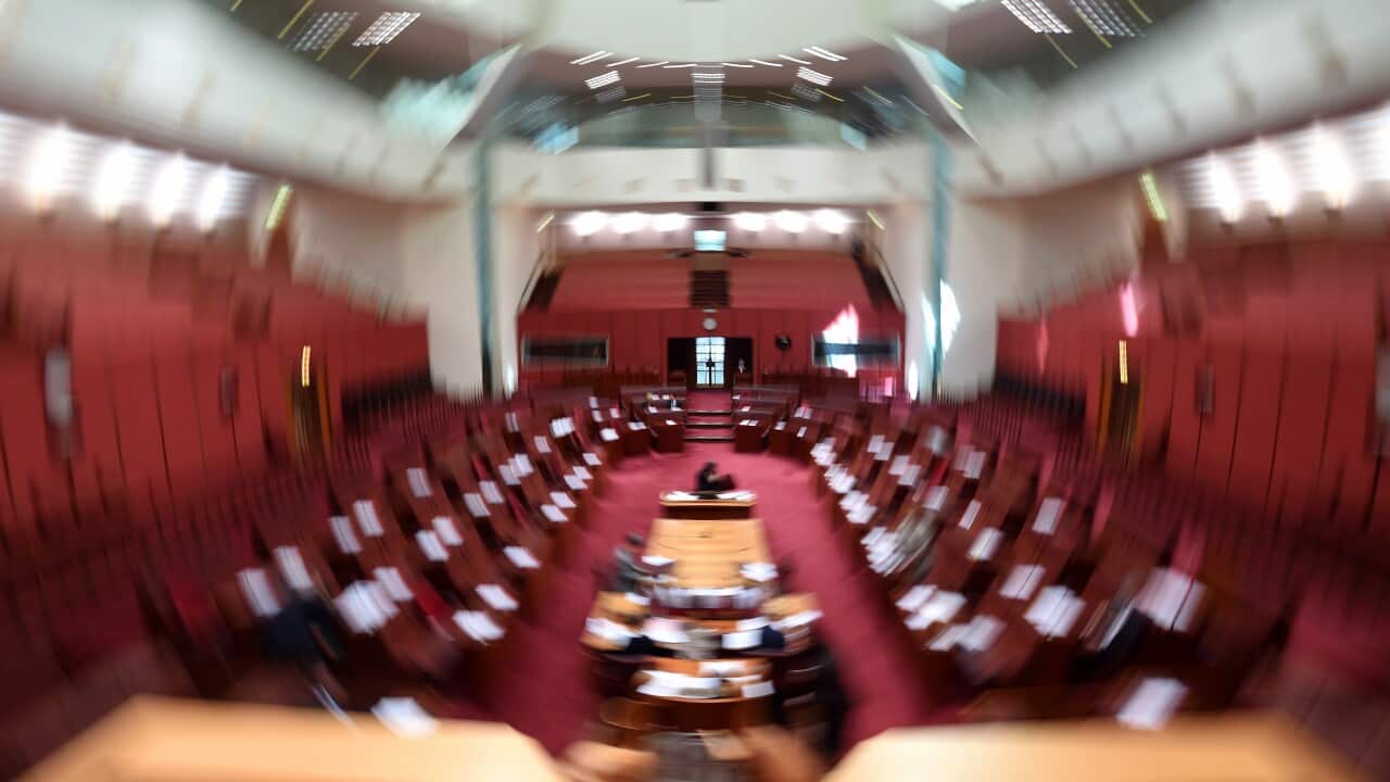 An overview of the Australian Senate chamber at Parliament House in Canberra, Monday, Sept. 12, 2016. (AAP Image/Lukas Coch) NO ARCHIVING