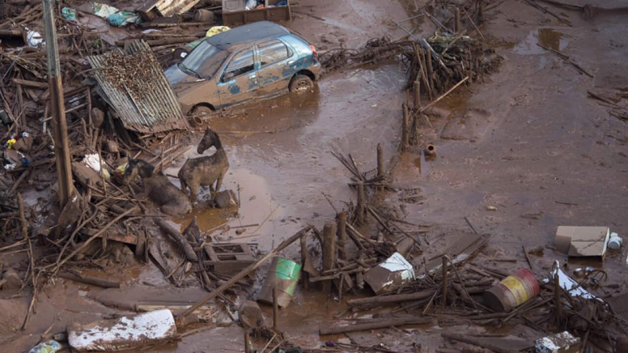 The town of Bento Rodrigues after a dam burst, Brazil