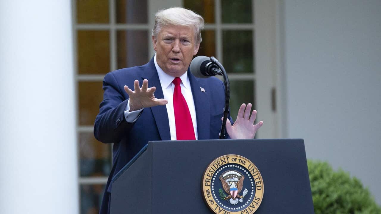 President Donald Trump delivers remarks at a news conference in the White House Rose Garden